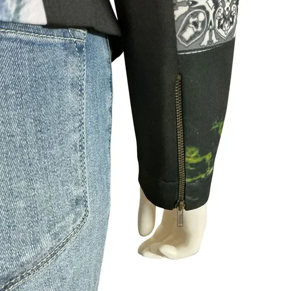 Clover Canyon Moto Jacket Size S Multicolor Paisley Artwear Neoprene Boho Artsy - Picture 8 of 16